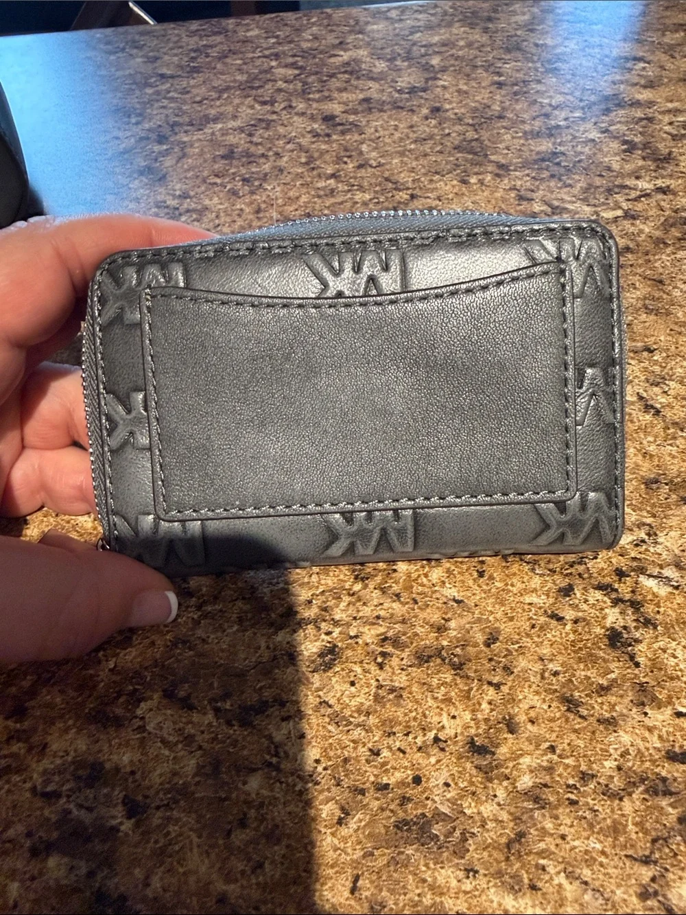 Michael Kors Grey Embossed MK Zip Card Wallet